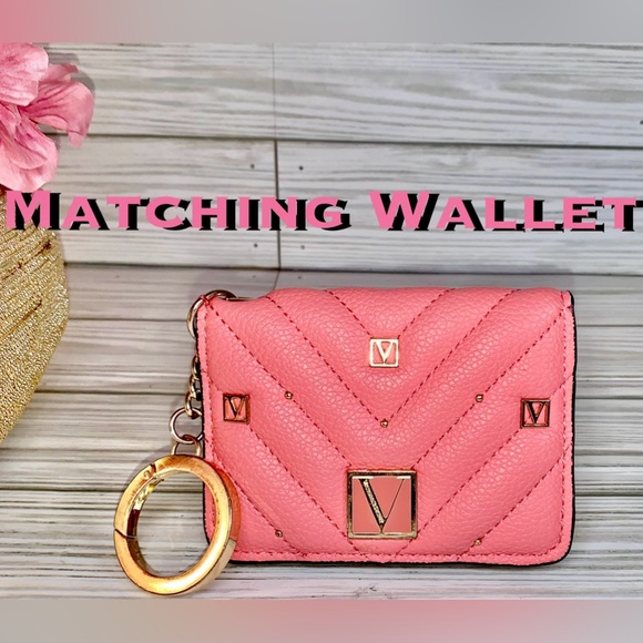 SoldVictorias Secret Matching Crossbody Handbag & Bifold Keychain Wallet Salmon - Picture 8 of 14